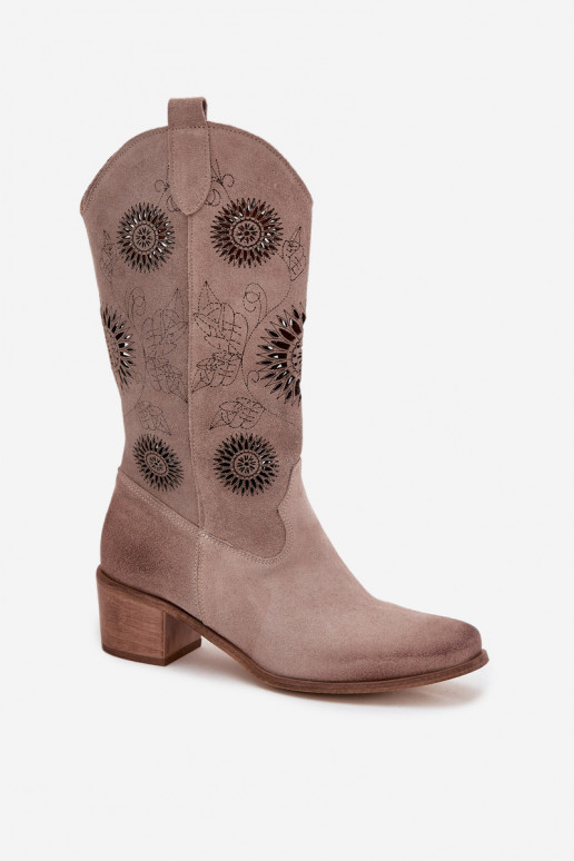 aus INildleder Haut Damenstiefel mit durchbrochenen Elementen Zazoo 3852 Cappuccino-Farbe