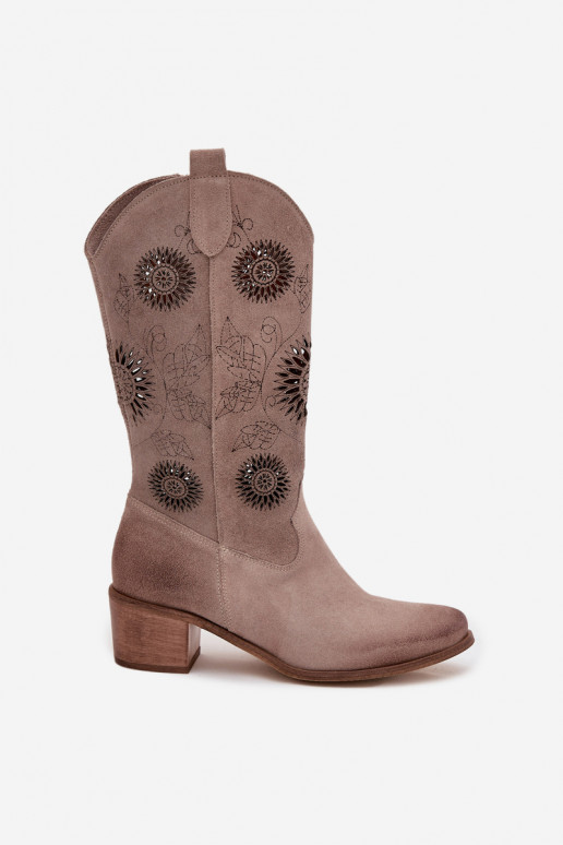 aus INildleder Haut Damenstiefel mit durchbrochenen Elementen Zazoo 3852 Cappuccino-Farbe