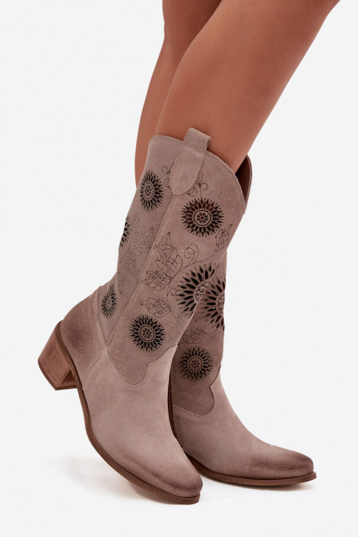 aus INildleder Haut Damenstiefel mit durchbrochenen Elementen Zazoo 3852 Cappuccino-Farbe