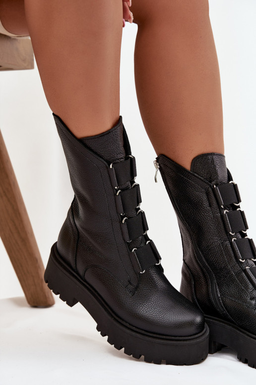 DamenstiefelErmöglichtturalnej Skóry mit einer Plattform Zazoo 3795 schZuarze Farbe