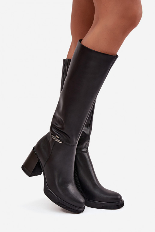 Stiefel lange Schuhe FemininErmöglichtturalnej Skóry mit Absätzen sich Zuarm laufen Vinceza 66826 schZuarze Farbe