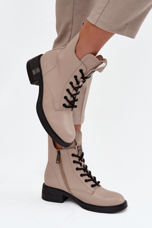 Haut Damenstiefel Auf niedrigem Absatz Vinceza 66818 Beige