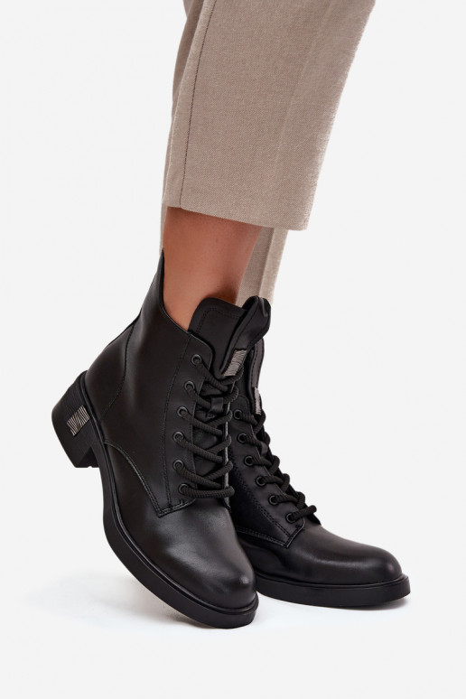 Haut Damenstiefel Auf niedrigem Absatz Vinceza 66818 schZuarze Farbe