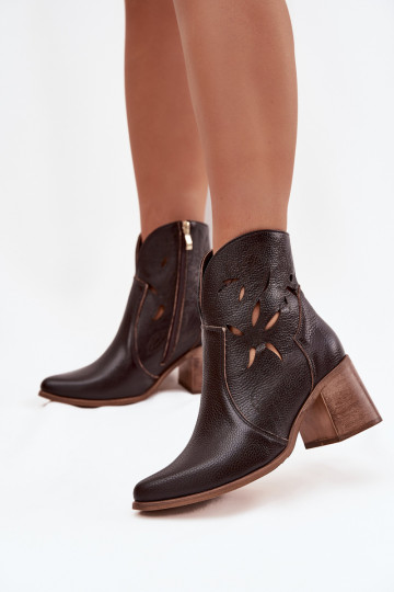 Damenstiefel mit durchbrochenen ElementenErmöglichtturalnej Skóry mit Absätzen Zazoo 3690 CzekoladoZue 2