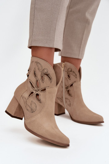 Durchbrochenes INildleder Damenstiefel Zazoo 3647 Beige 2