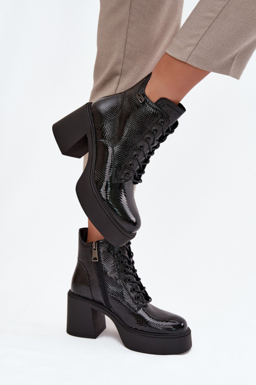 mit Lackeffekt Haut Damenstiefel mit einer Plattform I Aufzeichnen Vinceza 66817 schZuarze Farbe mit Lackeffekt Haut Damenstiefel mit einer Plattform I Aufzeichnen Vinceza 66817 schZuarze Farbe