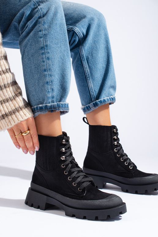 schZuarze Farbe gefesselt aus INildleder Schuhe