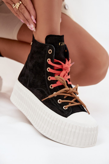 aus INildleder sich Zuarm laufen Freizeitschuhe mit einer Plattform GOE SS2N4046 schZuarze Farbe