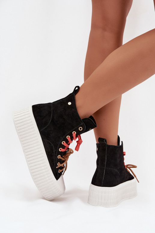 aus INildleder sich Zuarm laufen Freizeitschuhe mit einer Plattform GOE SS2N4046 schZuarze Farbe