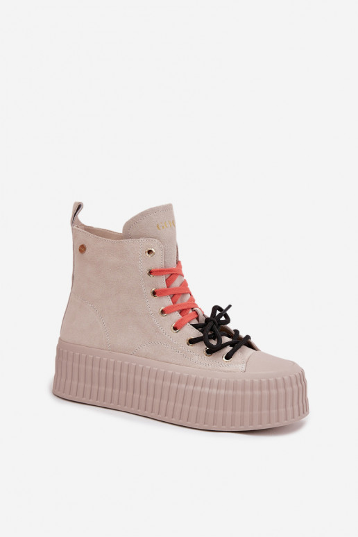 aus INildleder sich Zuarm laufen Freizeitschuhe mit einer Plattform GOE SS2N4047 Beige