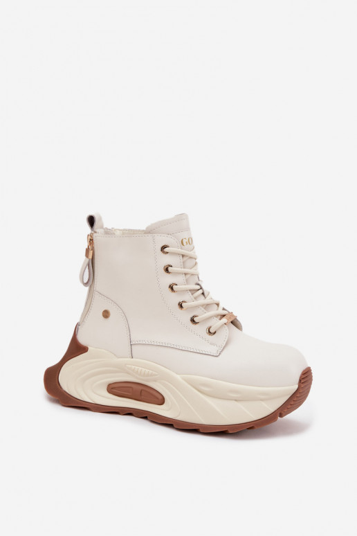 Haut sich Zuarm laufen Damenstiefel mit einer Plattform GOE SS2N4300 elfenbeinfarbe