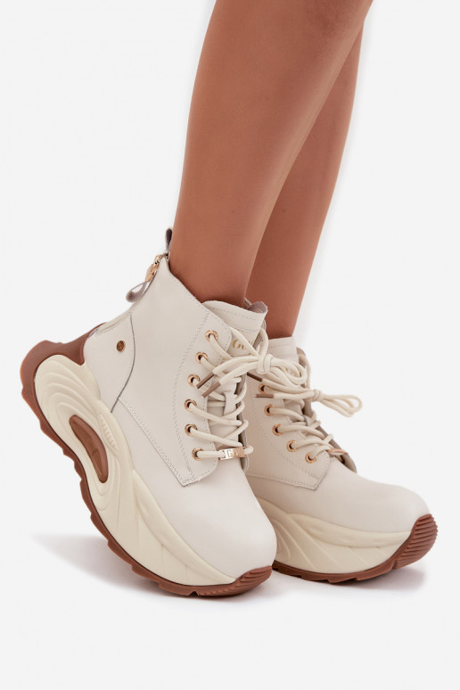 Haut sich Zuarm laufen Damenstiefel mit einer Plattform GOE SS2N4300 elfenbeinfarbe