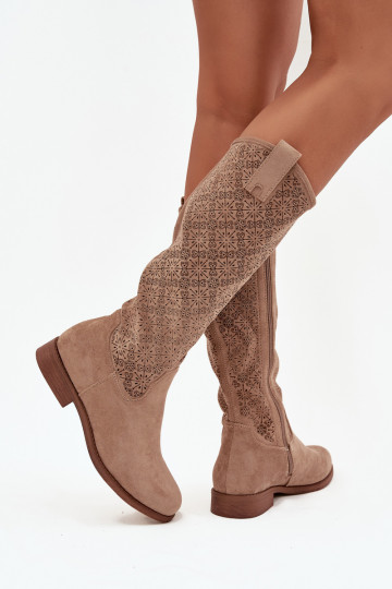 Damenstiefel mit durchbrochenen Elementen mit breiten Absätzen S.Barski HY52-534 Beige 2