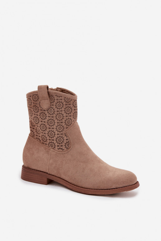 Damenstiefel mit breiten Absätzen mit durchbrochenen Elementen S.Barski HY52-530 Beige