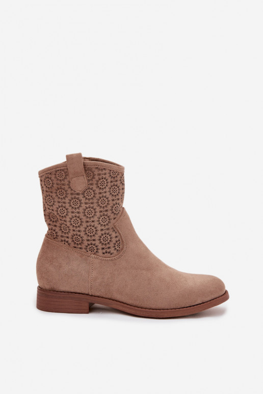 Damenstiefel mit breiten Absätzen mit durchbrochenen Elementen S.Barski HY52-530 Beige