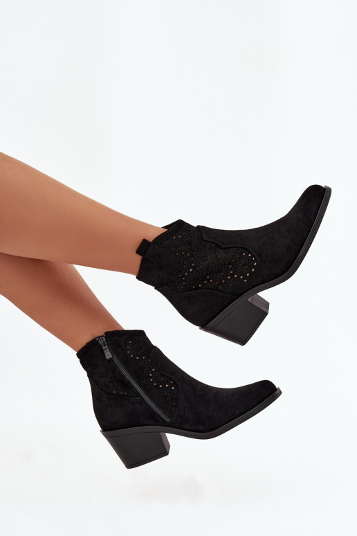 Damenstiefel mit durchbrochenen Elementen mit Absätzen S.Barski HY52-529 schZuarze Farbe