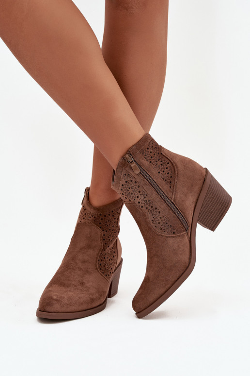 Damenstiefel mit durchbrochenen Elementen mit Absätzen S.Barski HY52-529 braune Farbe