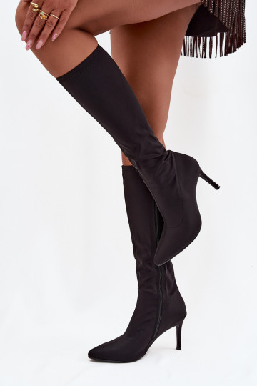  Damenstiefel mit dünnen Absätzen S.Barski HY52-513 schZuarze Farbe