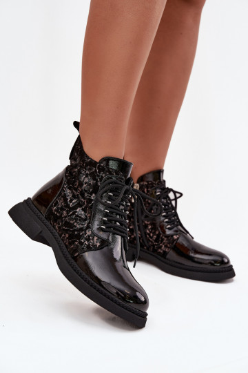 mit Lackeffekt Damenstiefel sich Zuarm laufen D&A CR52-613 schZuarze Farbe