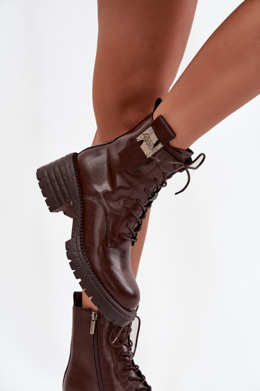 Haut Arbeitsstiefeletten Feminin Klocke Mit Dekorationen Detalem Artiker 57C0213 braune Farbe