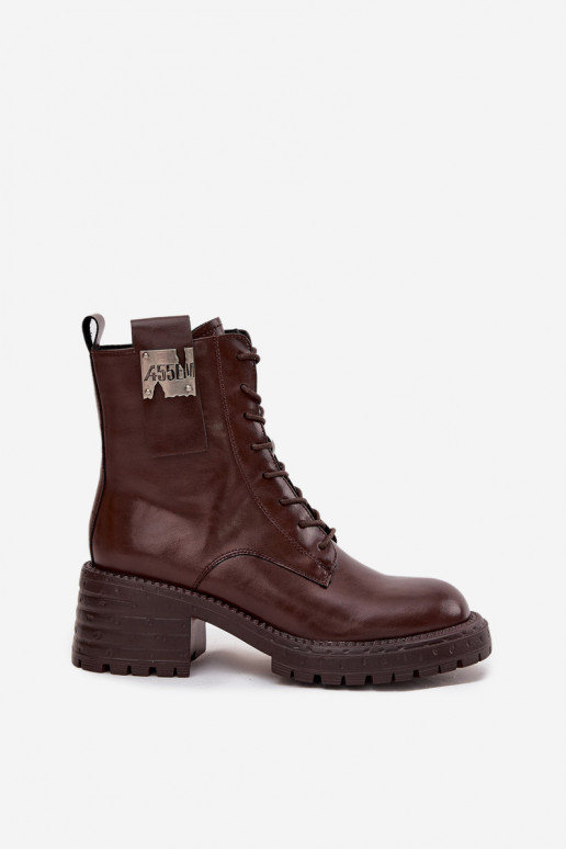 Haut Arbeitsstiefeletten Feminin Klocke Mit Dekorationen Detalem Artiker 57C0213 braune Farbe