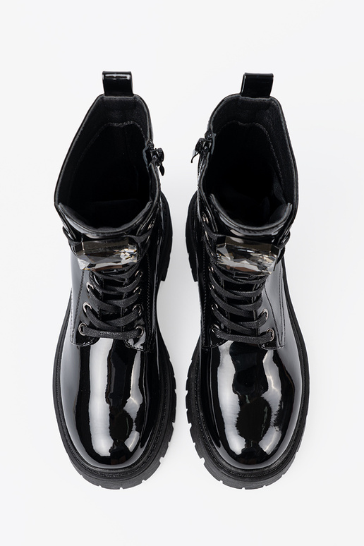 mit Lackeffekt geschnürt Frauen Schuhe schZuarze Farbe