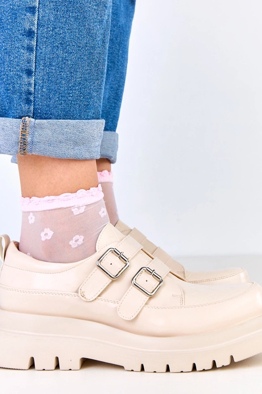 Beige Halbstiefel auf massiver Sohle,...