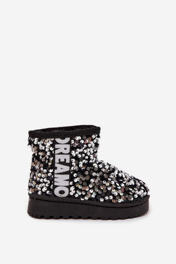 Schneestiefel für Kinder Stiefel sich Zuarm laufen mit glänzenden Schuppen SchZuarz und-Silberfarbe Rebbica 2