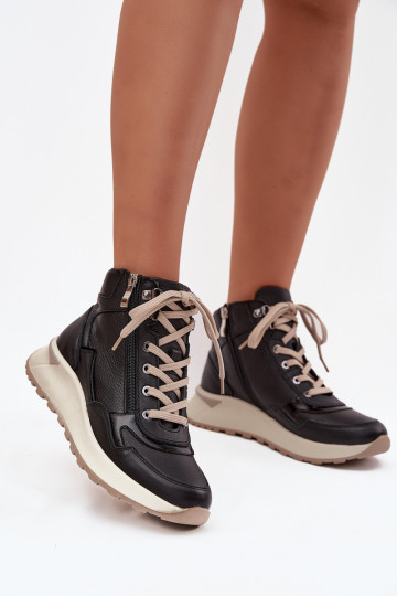 Sportliche Damenstiefeletten mit Plattform aus Naturleder Zazoo Z1239 in Schwarz