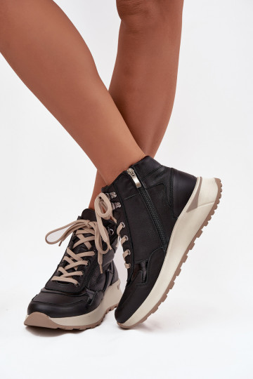 Sportliche Damenstiefeletten mit Plattform aus Naturleder Zazoo Z1239 in Schwarz 2