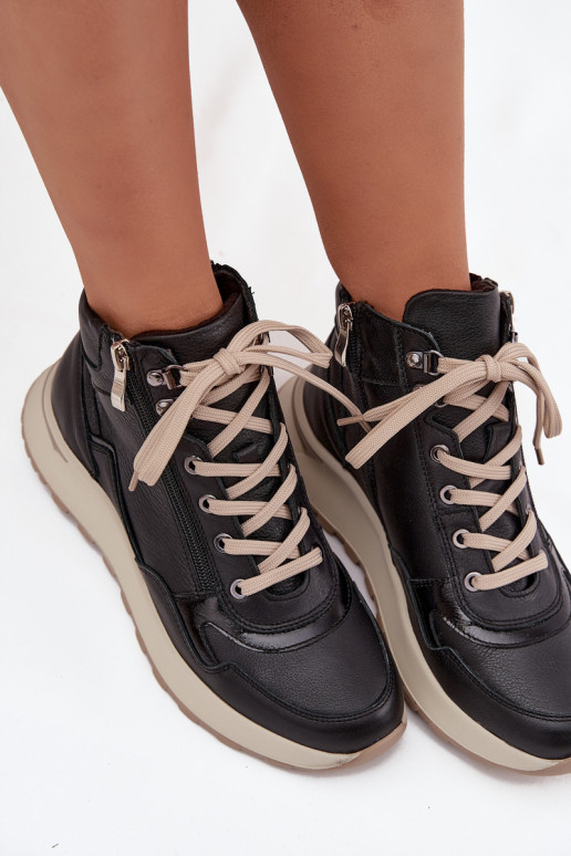 Stiefel Sportlicher Stil Feminin mit einer PlattformErmöglichtturalnej Skóry Zazoo Z1239 schZuarze Farbe