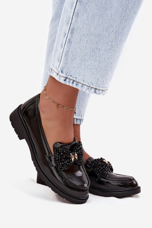 Lackierte Mokassins Feminin mit Bändern S.Barski HY52-319A schZuarze Farbe