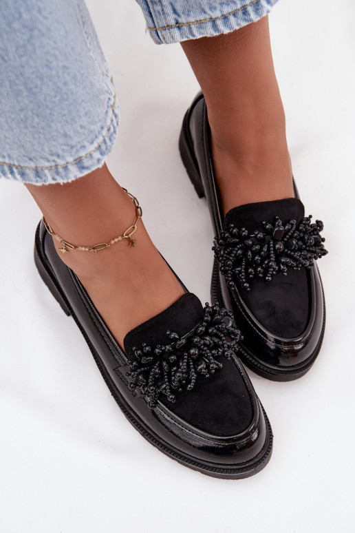 Feminin Mokassins mit Lackeffekt S.Barski HY52-369B schZuarze Farbe