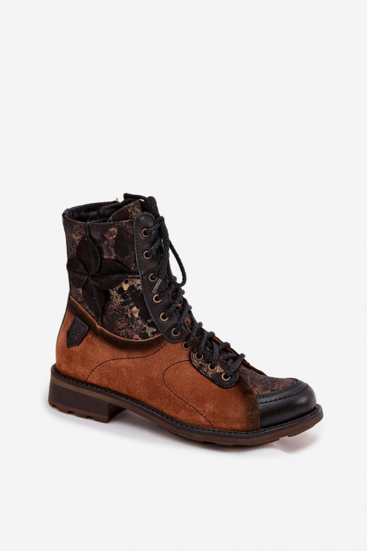 Haut DamenstiefelErmöglichtturalnej Skóry mit breiten Absätzen Es mussciejka 07004-29 braune Farbe