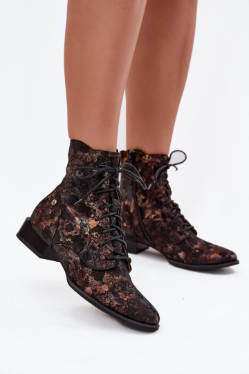 aus INildleder Gemustert Stiefel mit breiten Absätzen Es mussciejka 06391-02 SchZuarz und-goldene Farbe 2