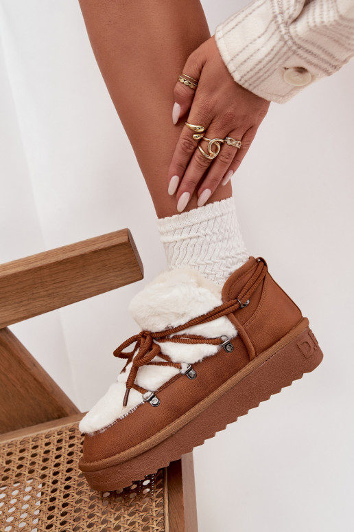 Niedrig Schneestiefel mit einer Plattform mit Pelzmantel D.Franklin DFSH370011 braune Farbe