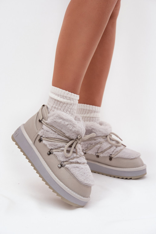 Niedrig Schneestiefel mit einer Plattform mit Pelzmantel D.Franklin DFSH370011 graue Farbe