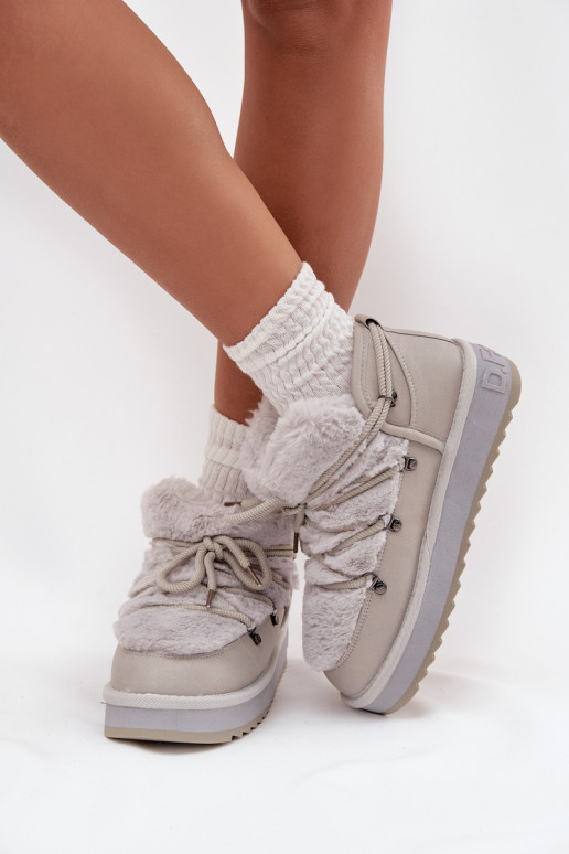 Niedrig Schneestiefel mit einer Plattform mit Pelzmantel D.Franklin DFSH370011 graue Farbe