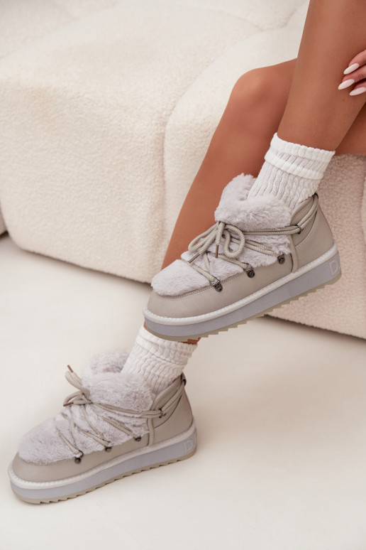 Niedrig Schneestiefel mit einer Plattform mit Pelzmantel D.Franklin DFSH370011 graue Farbe