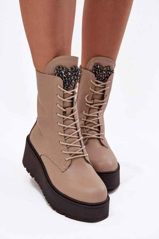 Haut Damenstiefel mit Ornamenten sich Zuarm laufen Beige Ulrika