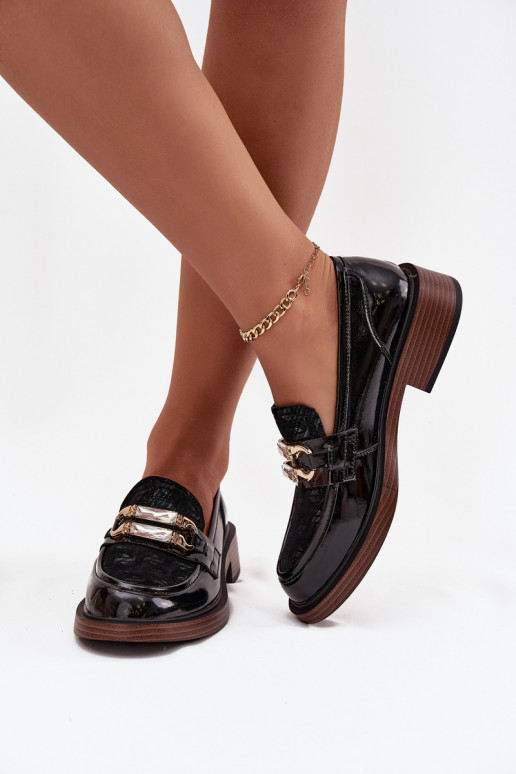 Haut Lackierte Mokassins FemininOdobnym Detalem D&A MR52-173 schZuarze Farbe
