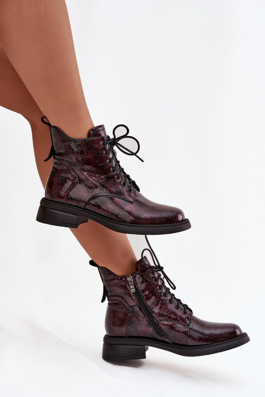 mit Lackeffekt Haut Damenstiefel Klocke D&A LZ52-954 Burgund