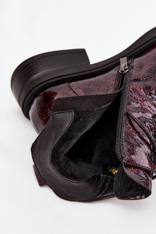 mit Lackeffekt Haut Damenstiefel Klocke D&A LZ52-954 Burgund