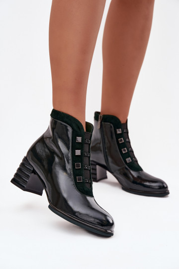 Damen Stiefeletten aus echtem Leder mit Lackeffekt und Absatz D&A CR52-696 chaki 2