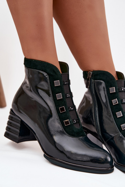 mit Lackeffekt DamenstiefelErmöglichtturalnej Skóry mit Absätzen D&ACR52-696 Khaki-Farbe-Farbe