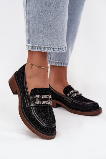 Wildleder Damen Mokassins mit Ornamenten D&A MR52-176 schwarz 2