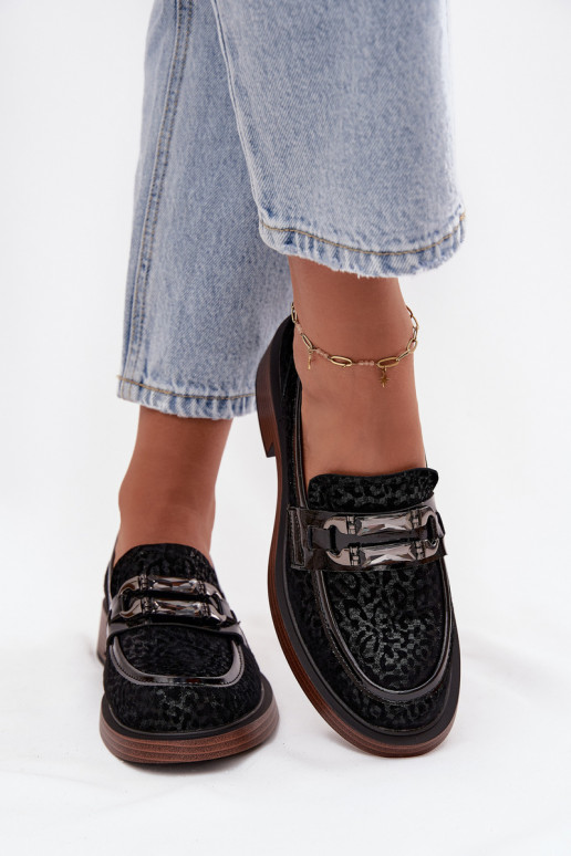 INildledermokassins Feminin mit Ornamenten D&A MR52-176 schZuarze Farbe