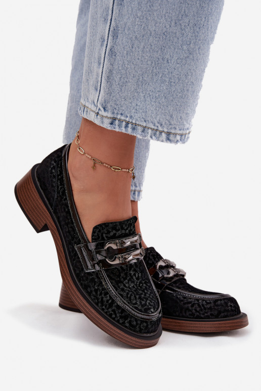 INildledermokassins Feminin mit Ornamenten D&A MR52-176 schZuarze Farbe