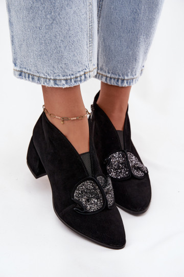 Kunstleder Wildleder Damen Stiefel mit Absatz und Ornamenten D&A MR52-182 schwarz