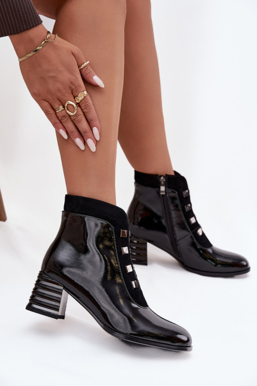 Haut mit Lackeffekt Damenstiefel D&A MR52-144 schZuarze Farbe